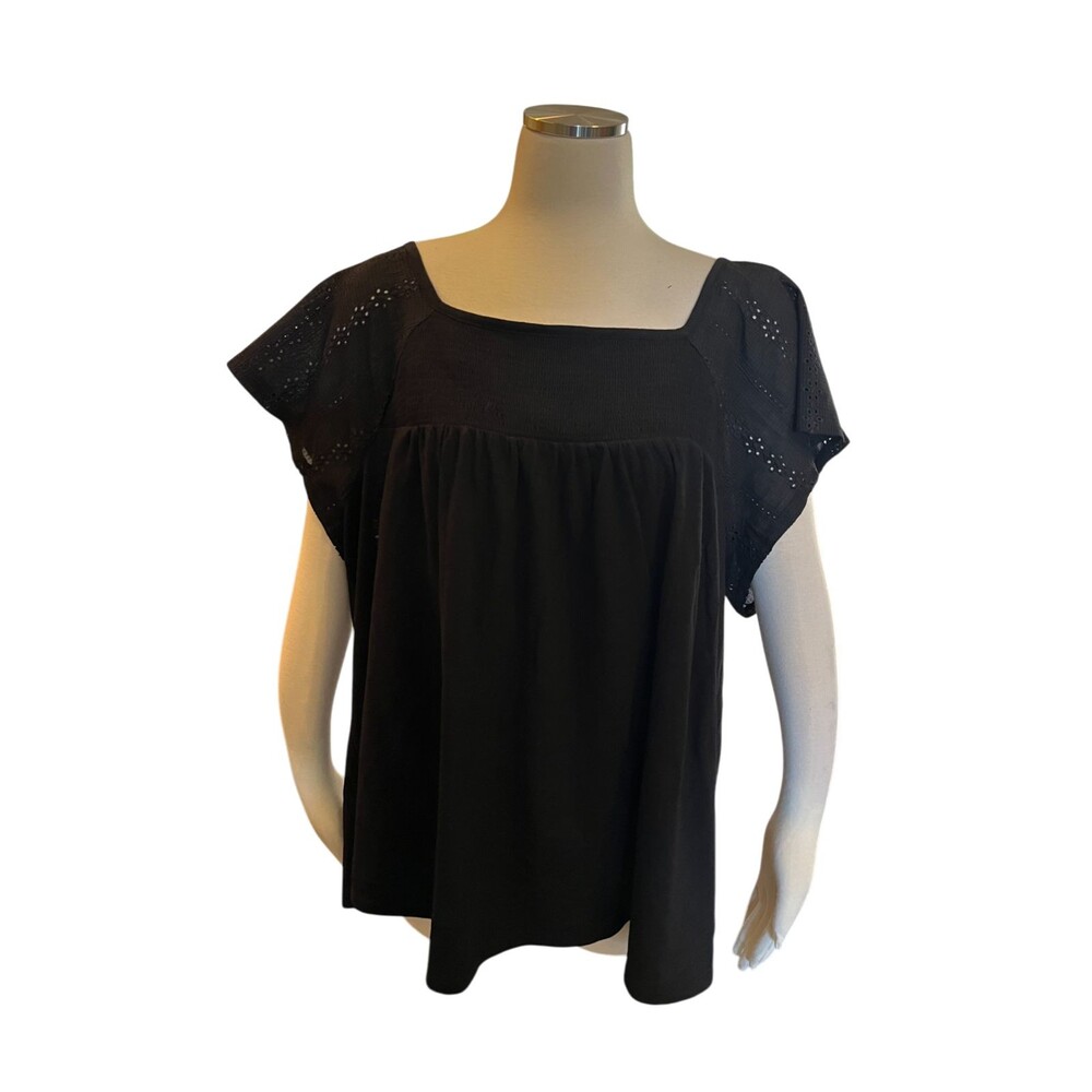 Lane Bryant 22 24 Blouse Top Black Lace Romantic Plus 3X Ruffle Eyelet